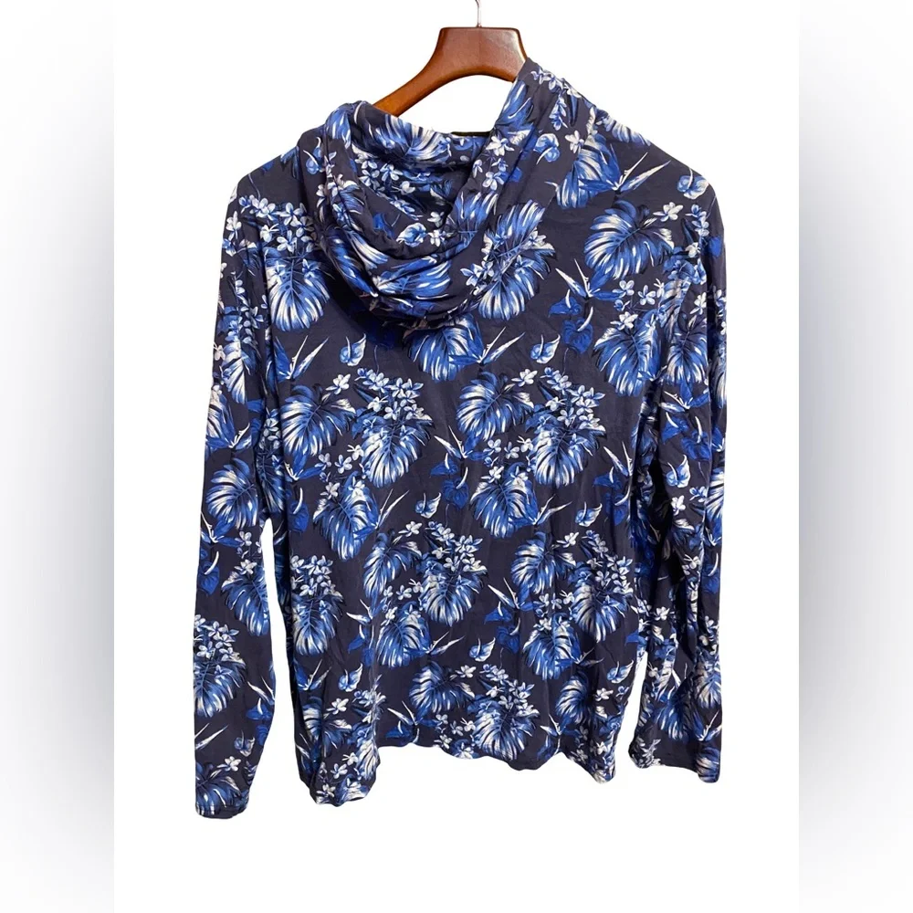 Polo Ralph Lauren Men XL Blue Tropical Floral Lightweight Hoodie Shirt
